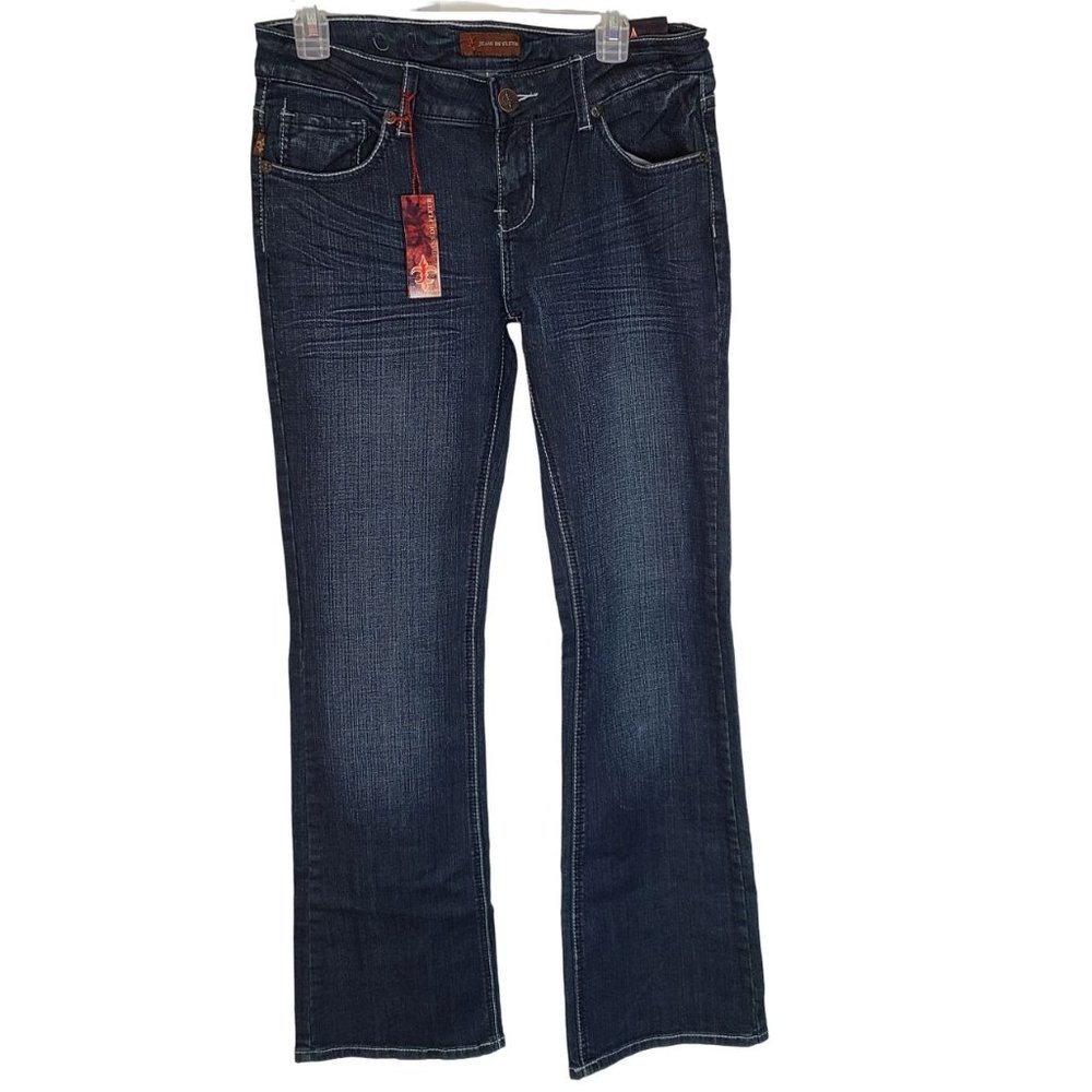 Jeans De Fleur Womens 7 Blue Dark Wash Denim Embellished Bootcut Jeans NWT